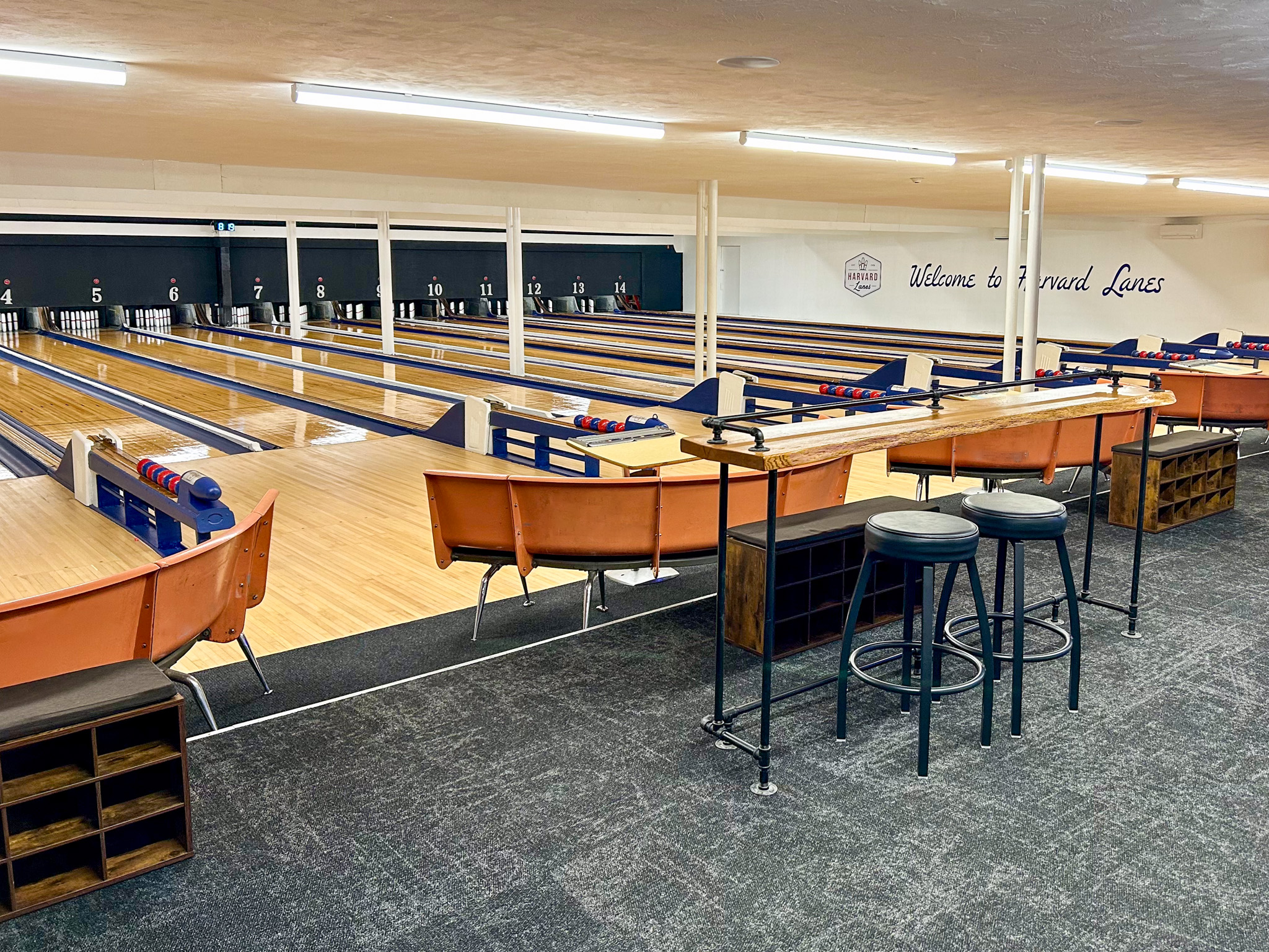 Candlepin bowling lanes for a community fundraiser at Harvard Lanes